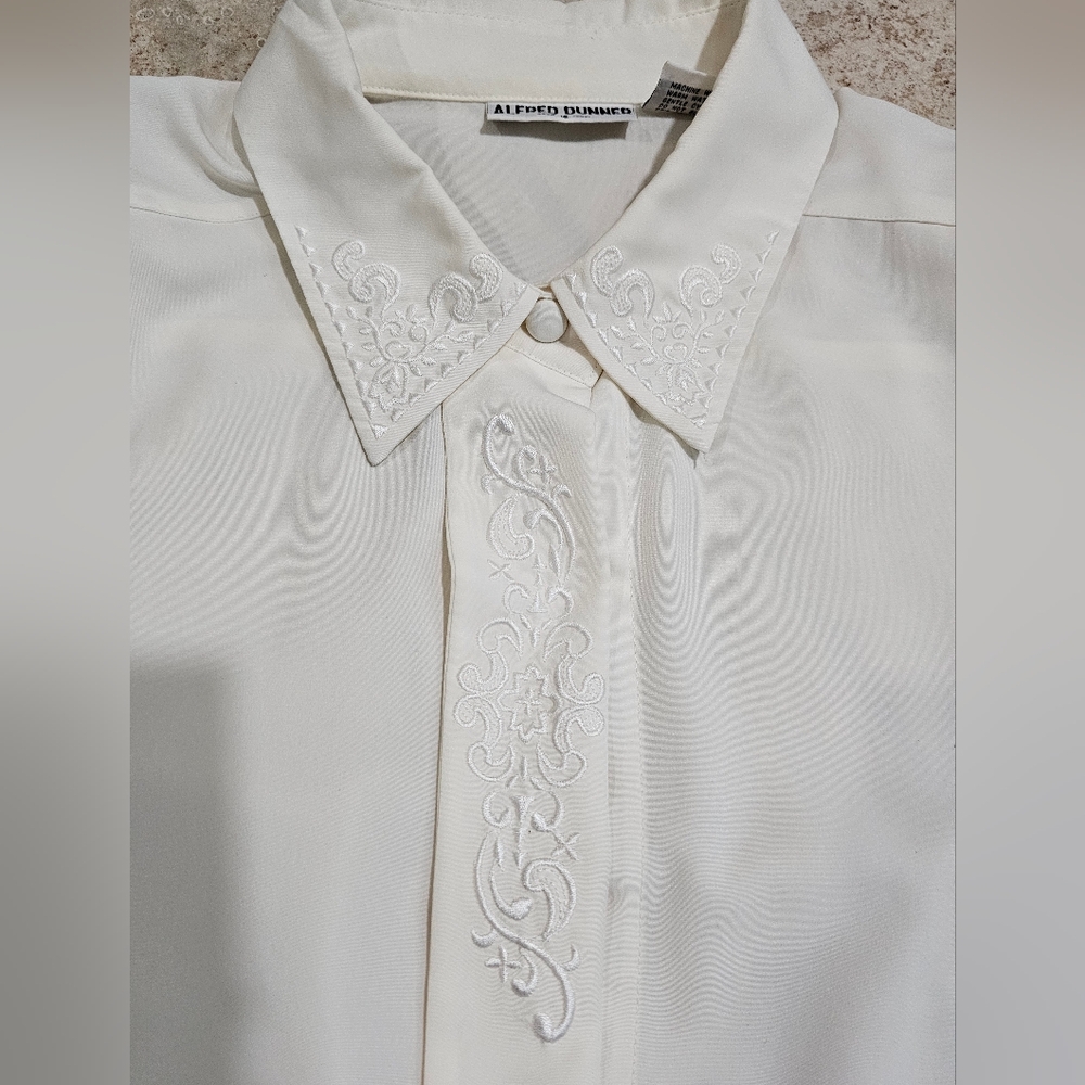 Alfred Dunner Women 16 Blouse White Embroidered Collared Vintage 80s Classic - Picture 8 of 8